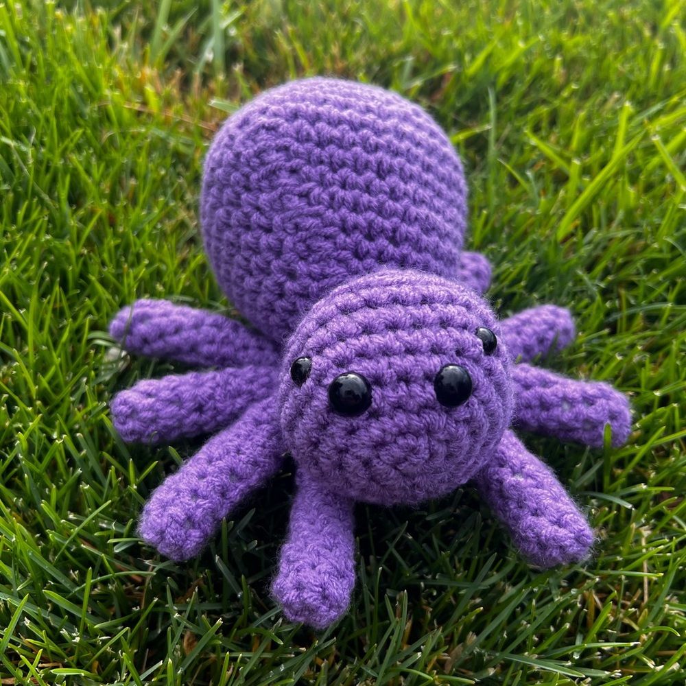 Hand Crocheted Lucas the Purple Little Spider Stuffed Animal Halloween Decor!